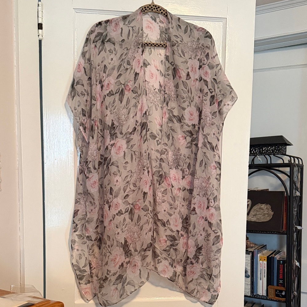 Floral Pink and Gray Women Swim Coverup